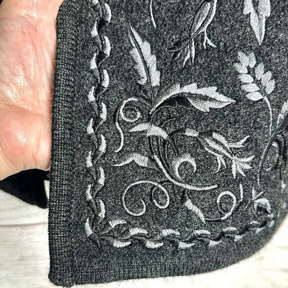 Boiled Wool Cardigan Jacket LINEA Louis Dell'Olio Gray Embroidered Open Front M - Picture 7 of 11